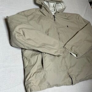 Vintage POLO RALPH LAUREN Cotton Hood Jacket Mens XL Ivory Beige Reversible